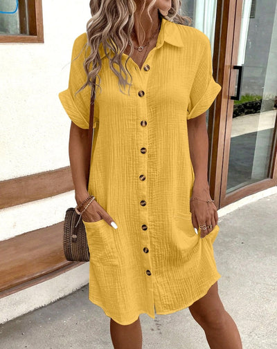 Andrea - Stylowa casualowa sukienka koszulowa z zapięciem na guziki